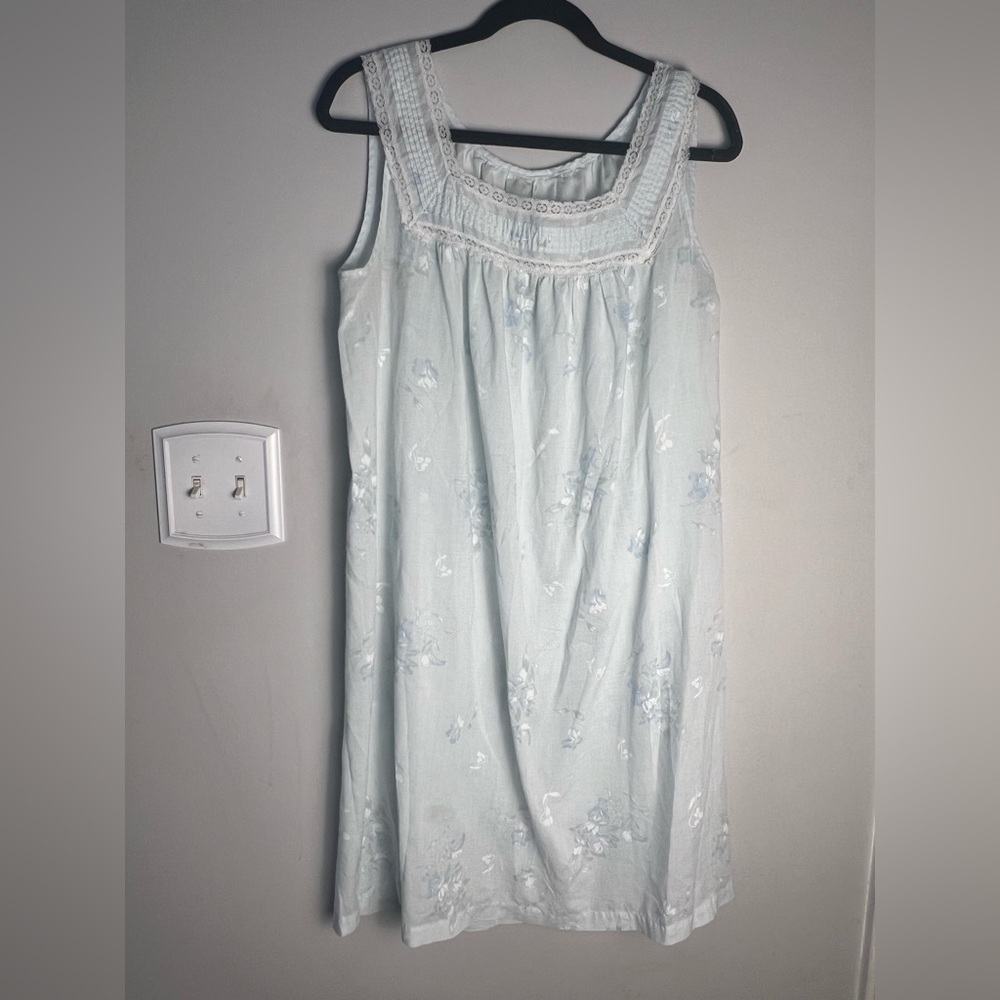 Vintage Pale Blue Sleeveless Square Neck Nightgown.